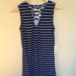 Glitz Blue Stripped Tank Dress Large NWT